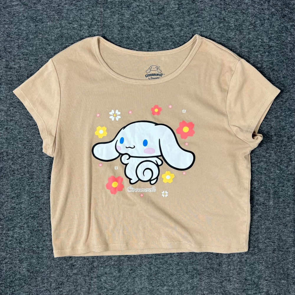 Sanrio Cinnamoroll Crop Top Women XL Tan Kawaii Hello Kitty Graphic Tee